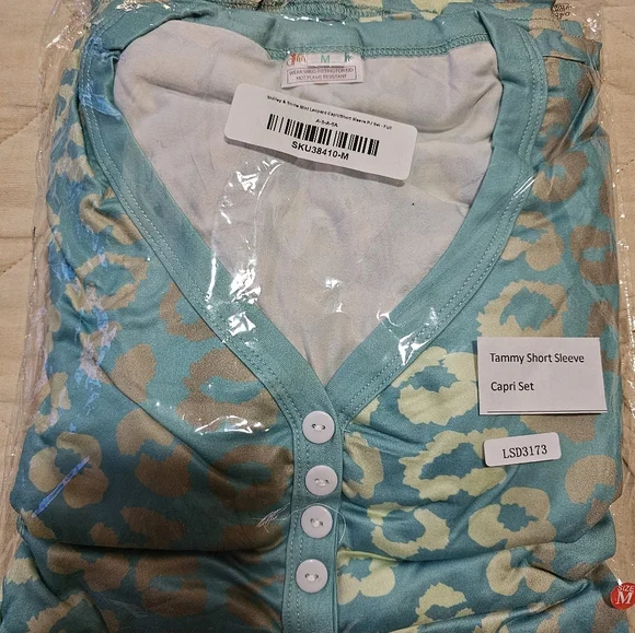 Aqua and Cream Leopard Print Pajama Set - Picture 9 of 9